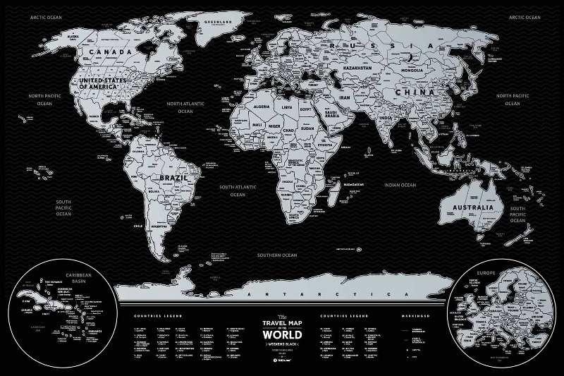 Книга Скретч карта cвіту "Travel Map Weekend Black World silver" (тубус)