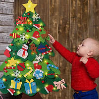 Елка из фетра с игрушками на липучках, новогодняя елка для детей + гирлянда 5 м теплый белый цвет