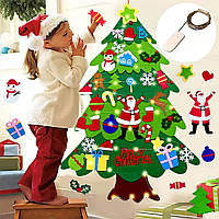 Елка из фетра с игрушками на липучках, новогодняя елка для детей + гирлянда 5 м теплый белый цвет З Санта Клаусом + гірлянда 5 м