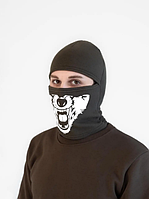 Зимняя флисовая балаклава цвет олива с рисунком, тактическая маска с принтом Волк для ВСУ