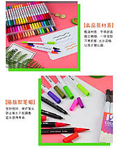 Набір маркерів-лінерів і маркерів-кистей "WORISON" з м'якою головкою на водній основі 100 шт., фото 2