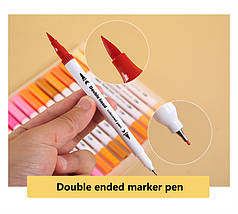 Набір маркерів-лінерів і маркерів-кистей "WORISON" з м'якою головкою на водній основі 100 шт., фото 5