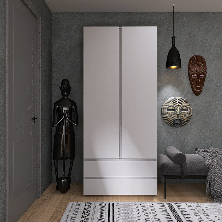 Сучасна шафа дводверна з шухлядами, дизайнерська шафа без ручок ШЛ-2 Лайт Еверест, фото 1