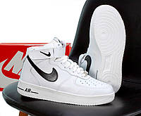 Мужские кроссовки Nike Air Force High White Black Winter Fur (Найк Аир Форс Высокие Зимние с Мехом) 14039