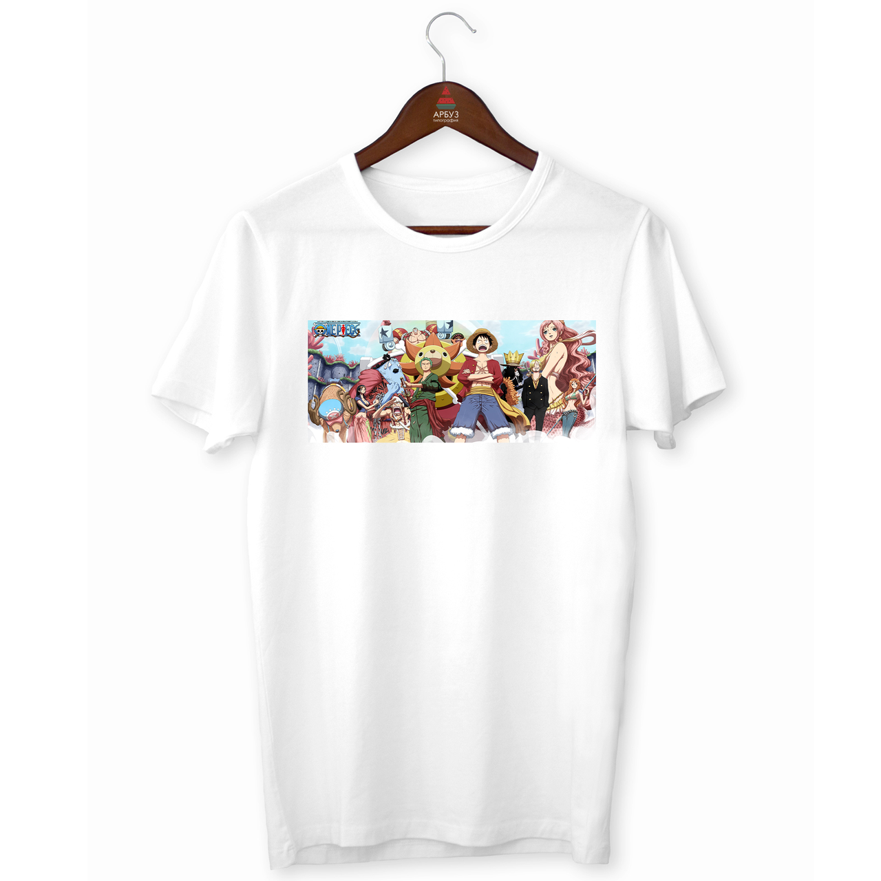 Футболка біла з оригінальним принтом "Ван-Піс One Piece Luffy Луффі та команда One Piece Ван-Піс" Push IT