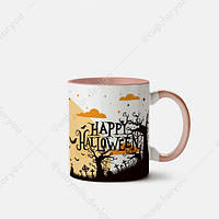 Чашка с принтом "Happy Halloween Scary Night" керамическая подарочная, 330 мл Розовая ручка