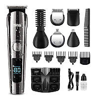 Тример для бороди для волосся для стриження акумуляторний бездротовий з дисплеєм і насадками 11в1 DSP IPX6