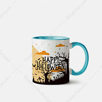 Чашка с принтом "Happy Halloween Scary Night" керамическая подарочная, 330 мл Голубая ручка