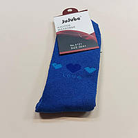 Теплые махровые женские носки синие с сердечками
