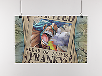 Плакат-постер с принтом One Piece Ван-Пис Franky Фрэнки Розыскная листовка Фрэнки  (японский аниме-сериал) A4