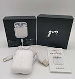 Бездротові навушники i100 TWS блютус із функцією бездротового заряджання кейса., фото 3