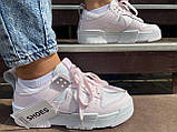 Жіночі кросівки NIKE DUNK, натуральна шкіра, білі з рожевими вставками, фото 2