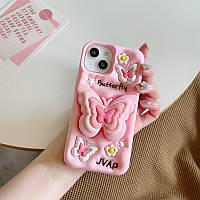 Чехол 3D с попсокетом для телефона iPhone 12 / 12 Pro Бабочка розовый