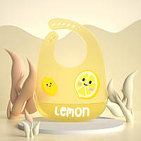 Слюнявчик силиконовый с карманом Прозрачный Лимон Желтый SPL11