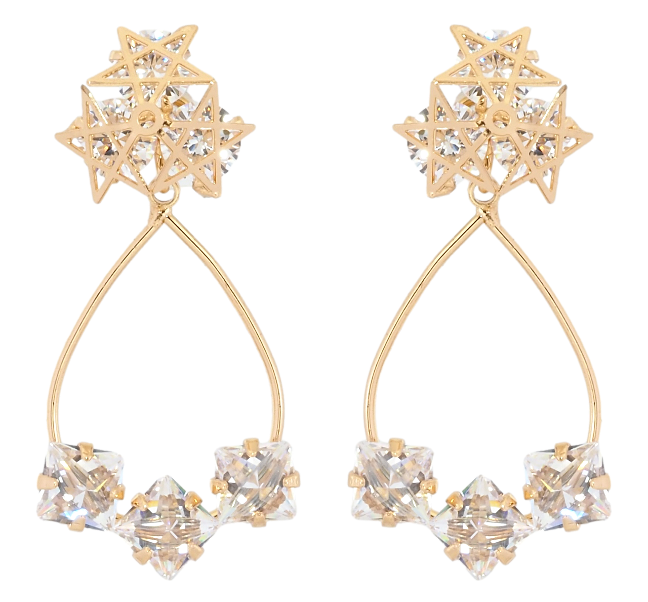 Сережки Xuping Позолота 18K пусети "Зоряне мерехтіння" 2 в 1