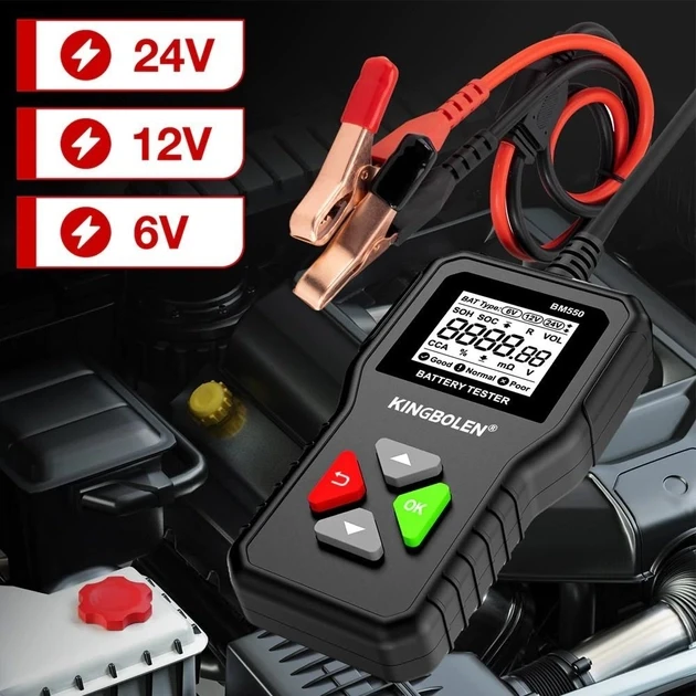 Тестер ємності акумулятора Kingbolen BM550 (6V/12V/24V, SOC, SOH)