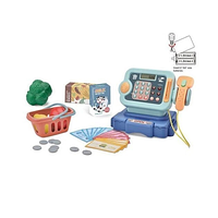 Дитячий касовий апарат зі світловими та звуковими ефектами, кошиком з продуктами, та калькулятором, Блакитний