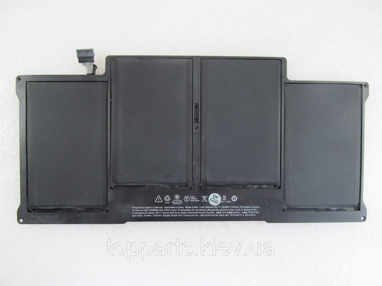 Батарея для ноутбука Apple A1496, 54.4 Wh (7150mAh), 4cell, 7.6 V, Li-Pol, чорна, ОРИГІНАЛЬНА