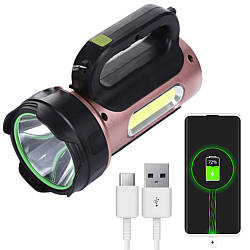 Ліхтар ручний з сонячною панеллю та PowerBank HEL-T93, Рожевий / Кемпінговий переносний ліхтар на акумуляторі