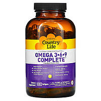 Жирные кислоты Country Life Omega 3-6-9 Complete, 180 капсул