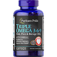 Жирные кислоты Puritan's Pride Triple Omega 3-6-9 Fish, Flax & Borage Oils, 120 капсул