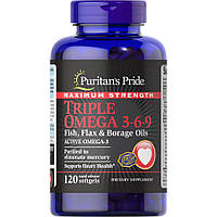 Жирні кислоти Puritan's Pride Triple Omega 3-6-9 Fish, Flax & Borage Oils Maximum Strength, 120 капсул CN2377 vh