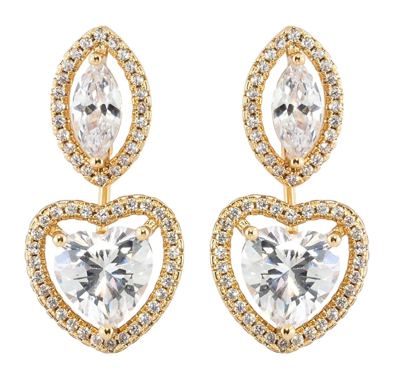 Сережки Xuping Позолота 18K пусети-джекети "Палкість сердець"