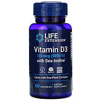 Витамины и минералы Life Extension Vitamin D3 5000 IU with Sea-Iodine, 60 капсул