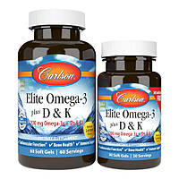 Жирные кислоты Carlson Labs Elite Omega 3 plus D3 & K2, 60+30 капсул