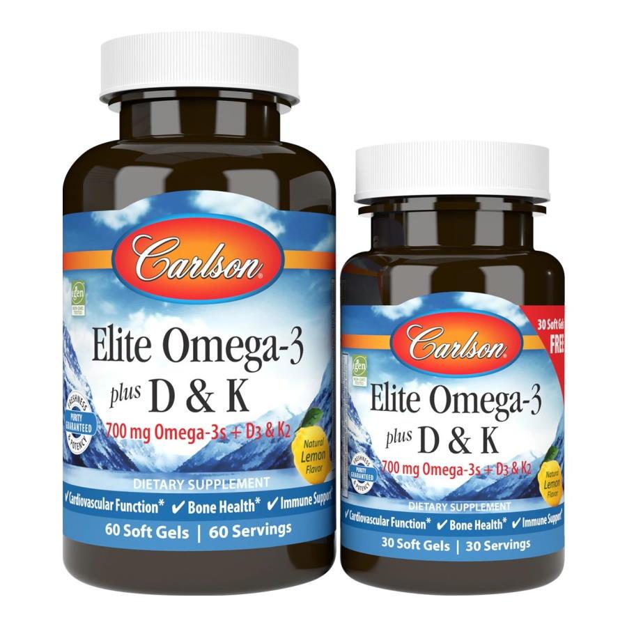 Жирні кислоти Carlson Labs Elite Omega-3 plus D3 & K2, 60+30 капсул CN7439 vh