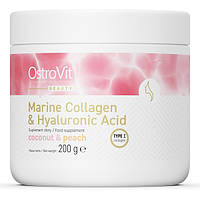 Препарат для суставов и связок OstroVit Marine Collagen + Hyaluronic Acid, 200 грамм Кокос-персик