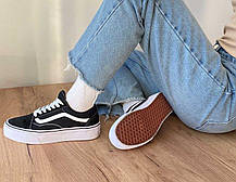 Жіночі кеди Vans Old Skool Platform Premium Взуття Ванси чорно-білі на високій платформі текстиль, фото 5