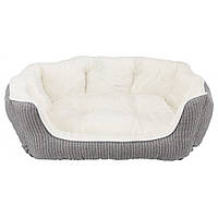 Лежак Trixie Davin для собак, с наполнителем из флиса, плюш, в полоску, 60х45 см (кремовый/серый)