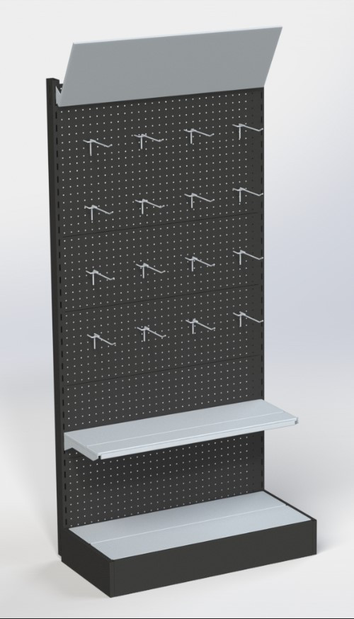 Стелаж 1970х970мм із перфорованою стінкою під гачки з полкою та рекламним фризом торговий пристінний для магазину, фото 1