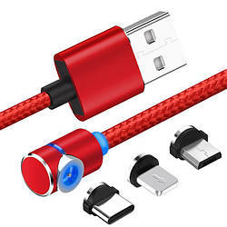 Магнітний кабель USB XoKo SC-370 Magneto Game Red 3 в 1 - Lightning, Micro USB, Type-C 1 м