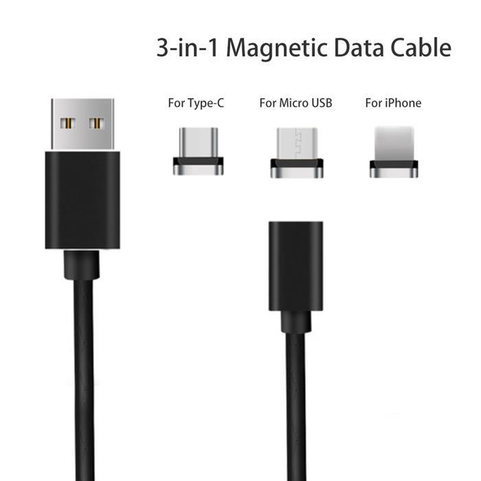 Магнітний кабель USB XoKo SC-360 Magneto Leather Black 3 в 1 - Lightning, Micro USB, Type-C 1 м
