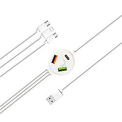 Кабель 6в1 Хаб XOKO SC-3300 USB — 2X USB, PD — Apple Lightning/MicroUSB/USB Type-C White