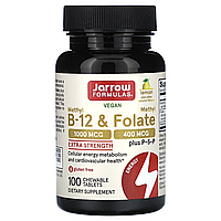 Jarrow Formulas, веганський метил B12 і метилфолат, лимон, 100 жувальних таблеток