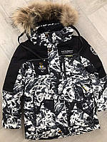Водоотталкивающая качественная зимняя черная куртка для мальчика р.116-140