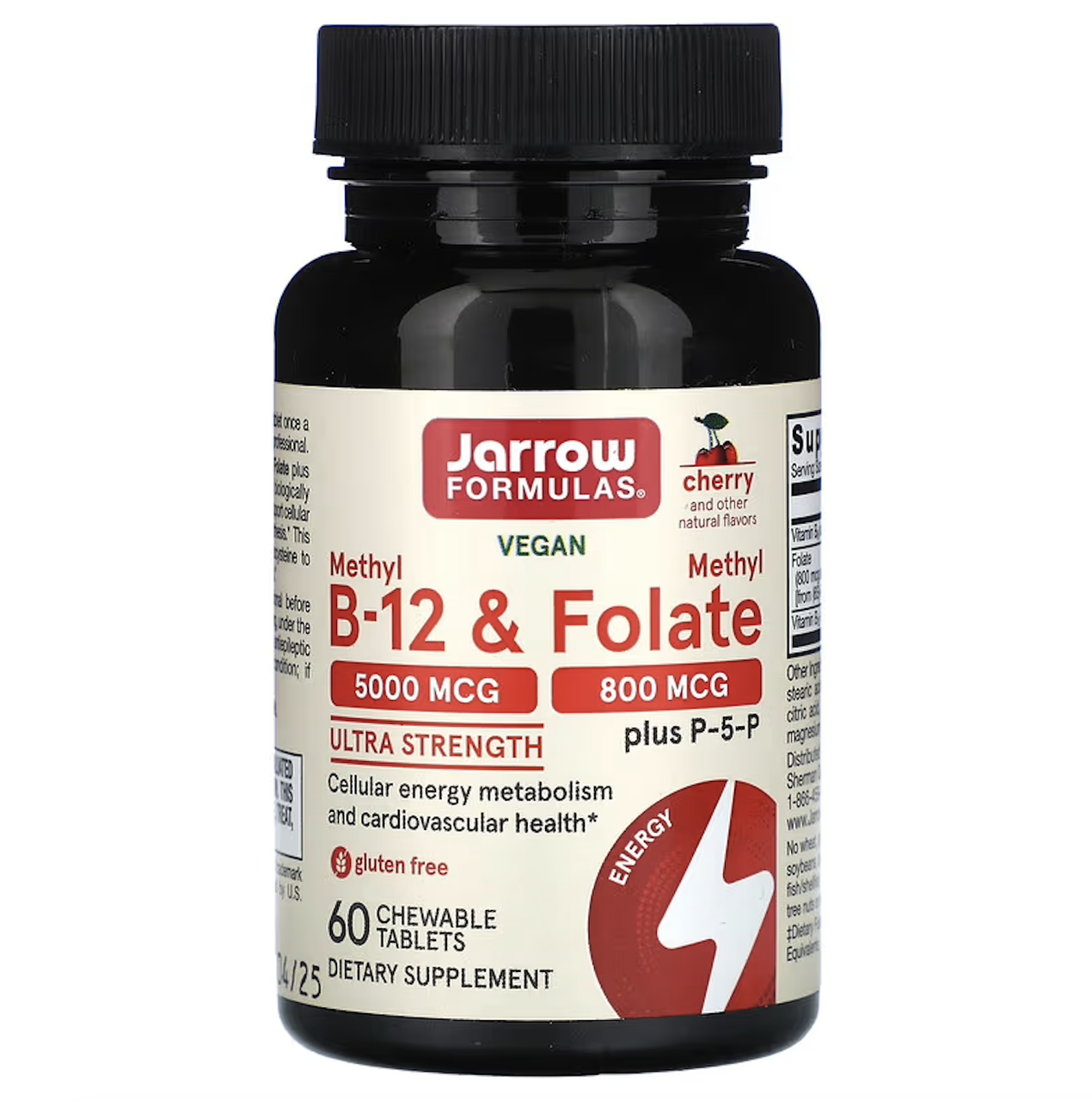 Jarrow Formulas, метил B12 і метилфолат, підсилена дія, вишня, 60 жувальних таблеток