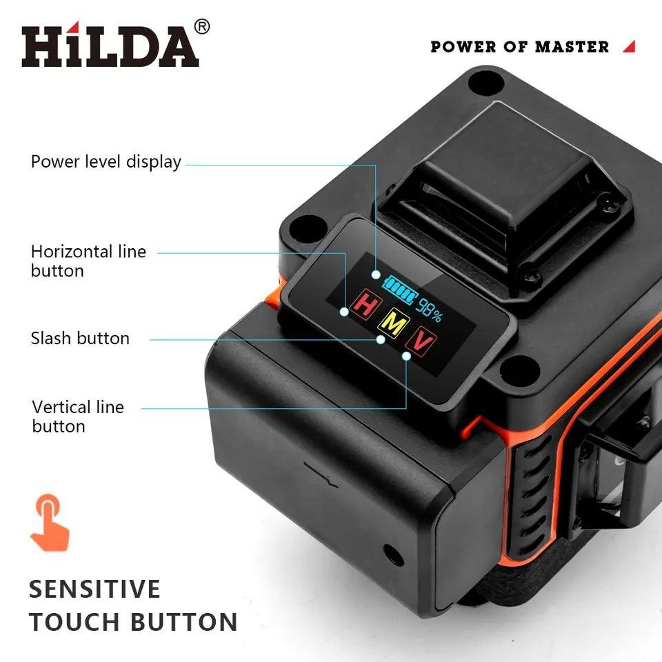 Лазерный нивелир уровень HILDA 4D с пультом и OLED екраном + штатив 3м - фото 3 - id-p1445295656