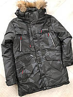 Модная водоотталкивающая зимняя куртка хаки для мальчика р.128-152
