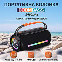 Портативная Bluetooth-колонка с USB-аккумулятором 2400 мАч, подсветкой и поддержкой FM и AUX BOOMSBOX