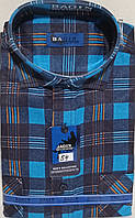 Байковая мужская рубашка в клетку Bagin vd-0054 синяя классическая, теплая мужская рубашка клетчатая