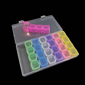 Кольоровий органайзер, контейнер для бісеру, страз, дрібних деталей на 28 ячеєк