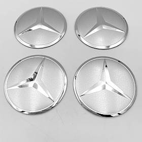 Наклейки на ковпачки заглушки в диски Mercedes-Benz (Мерседес) 56 мм Сріблясті 4 шт.