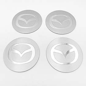 Наклейки на ковпачки заглушки в диски MAZDA (Мазда) 56 мм Сріблясті 4 шт