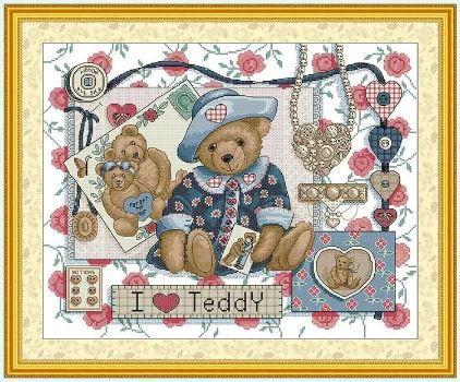 Набір для вишивання за нанесеною на канву схемою "Teddy Bear". AIDA 14CT printed 49*41 см