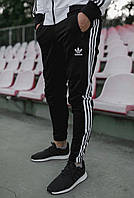 Мужские зимние спортивные штаны Adidas черные с лампасами на флисе Адидас (Bon)