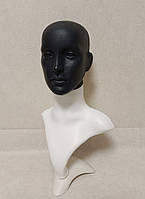 Женский манекен головы черный с белым бюстом (с чертами лица)